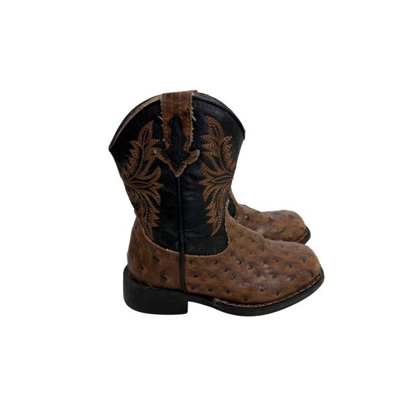 Roper Toddler Western Cowboy Boots Brown Ostrich Embossed Leather Zip Size 8 - Picture 8 of 8